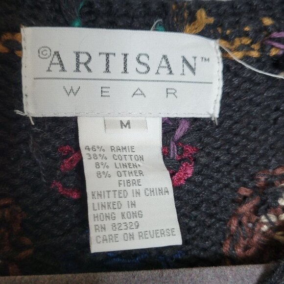 Vintage Women's M Sweater Vest Cardigan Granny Core Cottage Core Black Multicolo - Picture 3 of 10